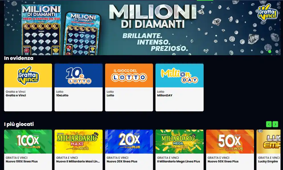 Pagina giochi loto e bingo Queen Casino con sale bingo a montepremi variabile, keno istantaneo con estrazioni rapide e gratta e vinci digitali senza attesa tra una partita e l'altra