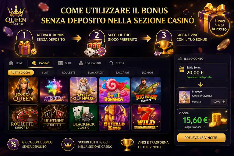 Sezione slot Queen Casino con titoli Greentube e Capecod idonei al wagering del queen casino senza deposito, pannello filtri attivo e indicazione delle categorie escluse come dealer dal vivo e jackpot progressivi