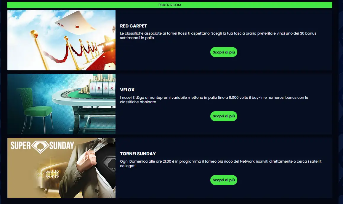 Sezione poker Queen Casino con varianti di video poker a singola mano e multi-mano, card game in stile tavolo e interfaccia separata dalla sezione casinò live con dealer