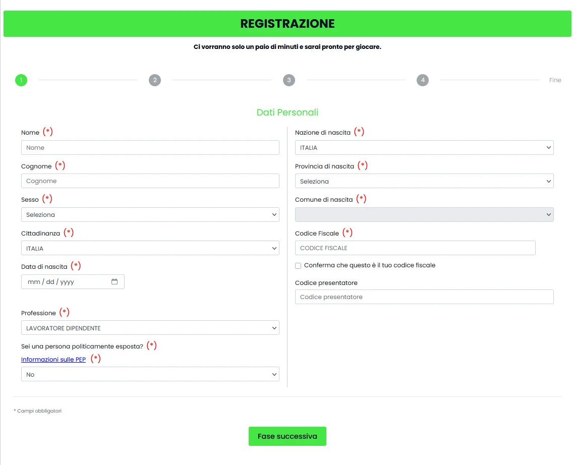 Procedura di registrazione Queen Casino in tre passaggi: inserimento dati personali con verifica età 18+, caricamento documento KYC e conferma email con attivazione automatica dell'account